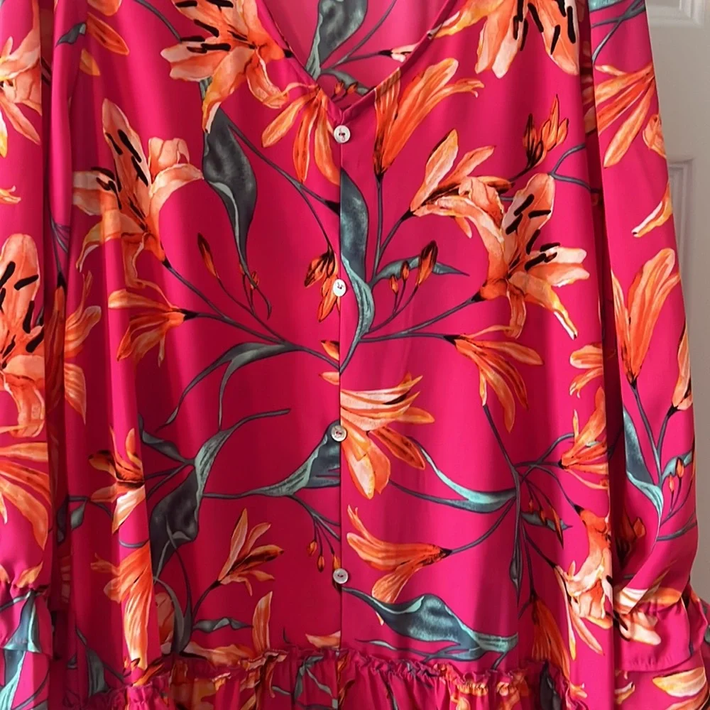 Peach Love California pink floral drop waist mini dress SZ L indie boho ruffle - Picture 11 of 13